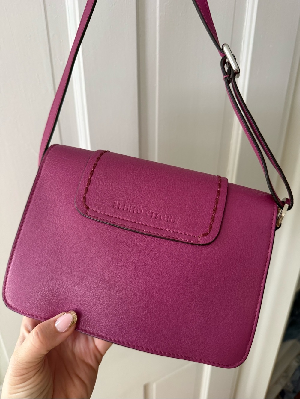 Plinio Visona Magenta Leather Crossbody Bag